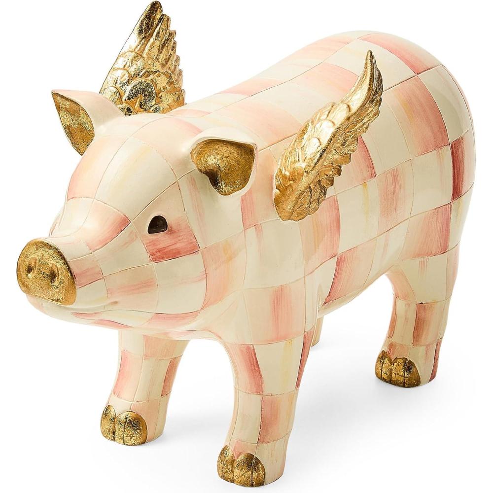 image:imageMACKENZIECHILDS Resin Pig Figurine Cute Shelf Decoration PinkandWhite Rosy Check Flying Pig