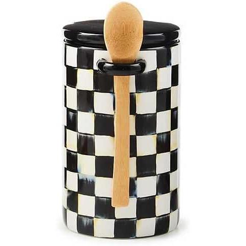 image:imageMACKENZIECHILDS Set of 2 Ceramic Farmhouse Canisters Kitchen Storage Containers with Lids 26Ounce Capacity Each BrownandWhite Mocha CheckCourtly Check