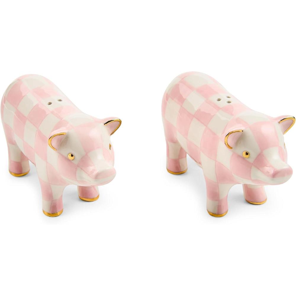 image:imageMACKENZIECHILDS Set of 2 Ceramic Salt and Pepper Shakers Kitchen Table Accessories PinkandWhite Rosy Pig