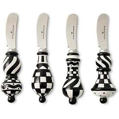 image:imageMACKENZIECHILDS Set of 4 Party Spreaders Metal Butter and CharcuterieBoard Utensils BlackandWhite Courtly CheckCourtly Check