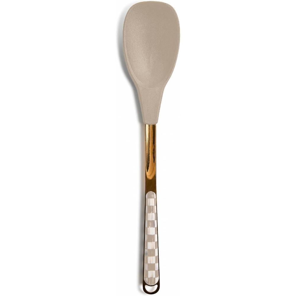 image:imageMACKENZIECHILDS Spoon Kitchen Spoon for Cooking or Serving PinkandWhite Rosy CheckMocha Check