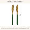 MACKENZIE-CHILDS 2-Piece Spreader Set, Stainless-Steel Butter Knife Set, Black(Emerald)