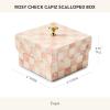 MACKENZIE-CHILDS Capiz Scalloped Box, Small Storage Box for Jewelry and Ring Storage, Black-and-White Courtly Check(Rosy Check)