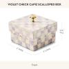 MACKENZIE-CHILDS Capiz Scalloped Box, Small Storage Box for Jewelry and Ring Storage, Black-and-White Courtly Check(Violet Check)