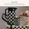 MACKENZIE-CHILDS Ceramic Travel Cup, Tumbler with Lid, 12-Ounce Capacity, Pink-and-White Rosy Check(Courtly Check)