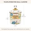 MACKENZIE-CHILDS Enamel Canister, Kitchen Storage Container with Lid, Small, 38-Ounce Capacity, Wildflowers Pink
