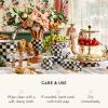 MACKENZIE-CHILDS Enamel Tiered Sweet Stand, Two-Tier Serving Tray for Dessert, Pink-and-White Rosy Check(Courtly Check)