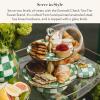 MACKENZIE-CHILDS Enamel Tiered Sweet Stand, Two-Tier Serving Tray for Dessert, Pink-and-White Rosy Check(Emerald Check)