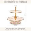 MACKENZIE-CHILDS Enamel Tiered Sweet Stand, Two-Tier Serving Tray for Dessert, Pink-and-White Rosy Check(Rosy Check)
