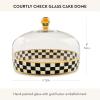 MACKENZIE-CHILDS Glass Cake Dome, Round Cake-Stand Cover, 11-Inch Diameter, Black-and-White Courtly Check