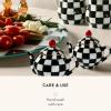 MACKENZIE-CHILDS Glass Lazy Susan, Round Rotating Serving Board, Brown-and-White Mocha Check(Courtly Check)