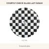 MACKENZIE-CHILDS Glass Lazy Susan, Round Rotating Serving Board, Brown-and-White Mocha Check(Courtly Check)
