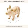 MACKENZIE-CHILDS Resin Pig Figurine, Cute Shelf Decoration, Pink-and-White Rosy Check Flying Pig