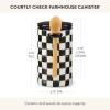 MACKENZIE-CHILDS Set of 2 Ceramic Farmhouse Canisters, Kitchen Storage Containers with Lids, 26-Ounce Capacity Each, Brown-and-White Mocha Check(Courtly Check)