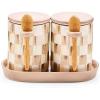 MACKENZIE-CHILDS Set of 2 Ceramic Farmhouse Canisters, Kitchen Storage Containers with Lids, 26-Ounce Capacity Each, Brown-and-White Mocha Check(Mocha Check)