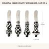 MACKENZIE-CHILDS Set of 4 Party Spreaders, Metal Butter and Charcuterie-Board Utensils, Black-and-White Courtly Check(Courtly Check)