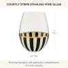 MACKENZIE-CHILDS Stemless Wine Glass, Decorative Wine Glass, 22 Ounces, Black-and-White Courtly Stripe(Courtly Stripe)