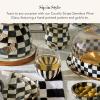 MACKENZIE-CHILDS Stemless Wine Glass, Decorative Wine Glass, 22 Ounces, Black-and-White Courtly Stripe(Courtly Stripe)
