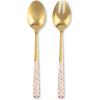 MACKENZIE-CHILDS 2-Piece Bistro Salad Serving Set, Stainless-Steel Salad Servers, Black-and-White Courtly Check(Mocha Check)