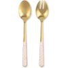 MACKENZIE-CHILDS 2-Piece Bistro Salad Serving Set, Stainless-Steel Salad Servers, Black-and-White Courtly Check(Rosy Check)