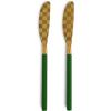 MACKENZIE-CHILDS 2-Piece Spreader Set, Stainless-Steel Butter Knife Set, Black(Emerald)