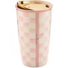 MACKENZIE-CHILDS Ceramic Travel Cup, Tumbler with Lid, 12-Ounce Capacity, Pink-and-White Rosy Check(Rosy Check)