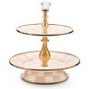 MACKENZIE-CHILDS Enamel Tiered Sweet Stand, Two-Tier Serving Tray for Dessert, Pink-and-White Rosy Check(Rosy Check)