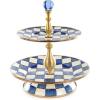 MACKENZIE-CHILDS Enamel Tiered Sweet Stand, Two-Tier Serving Tray for Dessert, Pink-and-White Rosy Check(Royal Check)