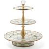 MACKENZIE-CHILDS Enamel Tiered Sweet Stand, Two-Tier Serving Tray for Dessert, Pink-and-White Rosy Check(Sterling Check)