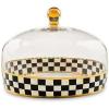 MACKENZIE-CHILDS Glass Cake Dome, Round Cake-Stand Cover, 11-Inch Diameter, Black-and-White Courtly Check