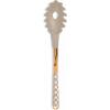 MACKENZIE-CHILDS Pasta Spoon, Stainless-Steel Slotted Spoon for Cooking, Pink-and-White Rosy Check(Mocha Check)