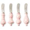 MACKENZIE-CHILDS Set of 4 Party Spreaders, Metal Butter and Charcuterie-Board Utensils, Black-and-White Courtly Check(Rosy Check)