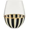 MACKENZIE-CHILDS Stemless Wine Glass, Decorative Wine Glass, 22 Ounces, Black-and-White Courtly Stripe(Courtly Stripe)