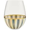 MACKENZIE-CHILDS Stemless Wine Glass, Decorative Wine Glass, 22 Ounces, Black-and-White Courtly Stripe(Sterling Stripe)