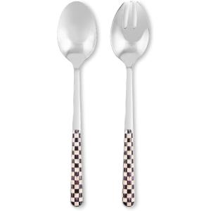 MACKENZIE-CHILDS 2-Piece Bistro Salad Serving Set, Stainless-Steel Salad Servers, Black-and-White Courtly Check(Courtly Check)