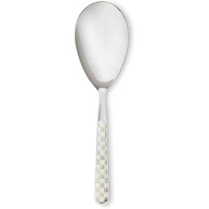 MACKENZIE-CHILDS 2-Piece Bistro Salad Serving Set, Stainless-Steel Salad Servers, Black-and-White Courtly Check(Sterling Check)