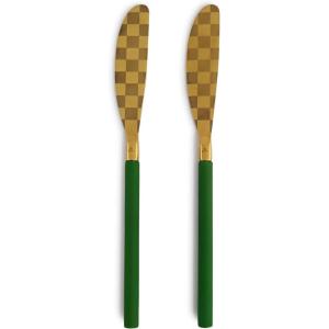 MACKENZIE-CHILDS 2-Piece Spreader Set, Stainless-Steel Butter Knife Set, Black(Emerald)