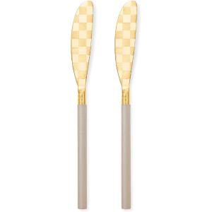 MACKENZIE-CHILDS 2-Piece Spreader Set, Stainless-Steel Butter Knife Set, Black(Mocha)