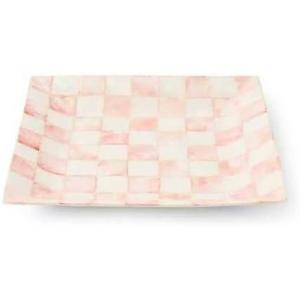 MACKENZIE-CHILDS Capiz Catchall Tray, Decorative Trinket Dish, Black-and-White Courtly Check(Pink)
