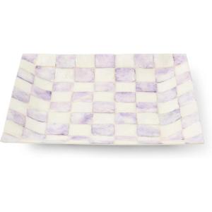 MACKENZIE-CHILDS Capiz Catchall Tray, Decorative Trinket Dish, Black-and-White Courtly Check(Violet Check)