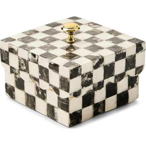MACKENZIE-CHILDS Capiz Scalloped Box, Small Storage Box for Jewelry and Ring Storage, Black-and-White Courtly Check(Courtly Check)