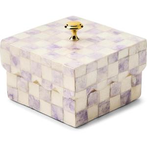 MACKENZIE-CHILDS Capiz Scalloped Box, Small Storage Box for Jewelry and Ring Storage, Black-and-White Courtly Check(Violet Check)