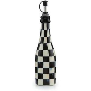MACKENZIE-CHILDS Ceramic Farmhouse Oil Cruet, Ceramic Oil-Dispenser Bottle, Brown-and-White Mocha Check(Courtly Check)