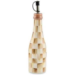 MACKENZIE-CHILDS Ceramic Farmhouse Oil Cruet, Ceramic Oil-Dispenser Bottle, Brown-and-White Mocha Check(Mocha Check)