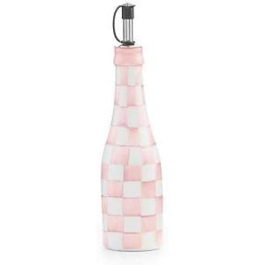 MACKENZIE-CHILDS Ceramic Farmhouse Oil Cruet, Ceramic Oil-Dispenser Bottle, Brown-and-White Mocha Check(Rosy Check)