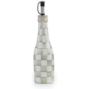 MACKENZIE-CHILDS Ceramic Farmhouse Oil Cruet, Ceramic Oil-Dispenser Bottle, Brown-and-White Mocha Check(Sterling Check)