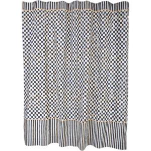 MACKENZIE-CHILDS Fabric Shower Curtain, Decorative Bathroom Shower Curtain, 72×72, Brown-and-White Mocha Check(White Courtly Check)