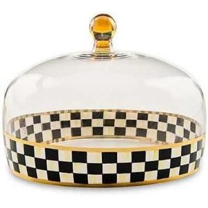 MACKENZIE-CHILDS Glass Cake Dome, Round Cake-Stand Cover, 11-Inch Diameter, Black-and-White Courtly Check