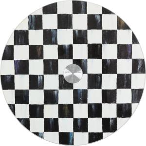 MACKENZIE-CHILDS Glass Lazy Susan, Round Rotating Serving Board, Brown-and-White Mocha Check(Courtly Check)