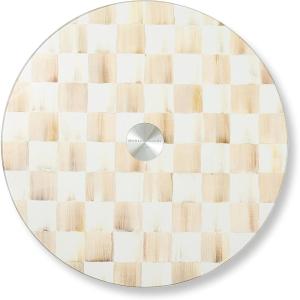 MACKENZIE-CHILDS Glass Lazy Susan, Round Rotating Serving Board, Brown-and-White Mocha Check(Mocha Check)